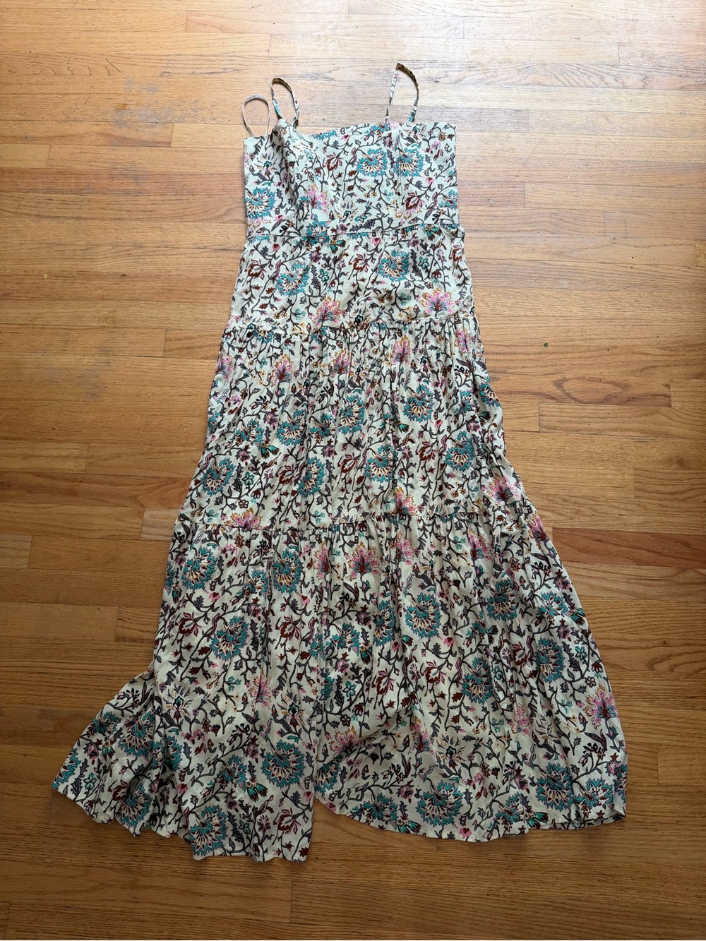 RAGA Cream Floral Maxi Dress with Teal and Pink Accents